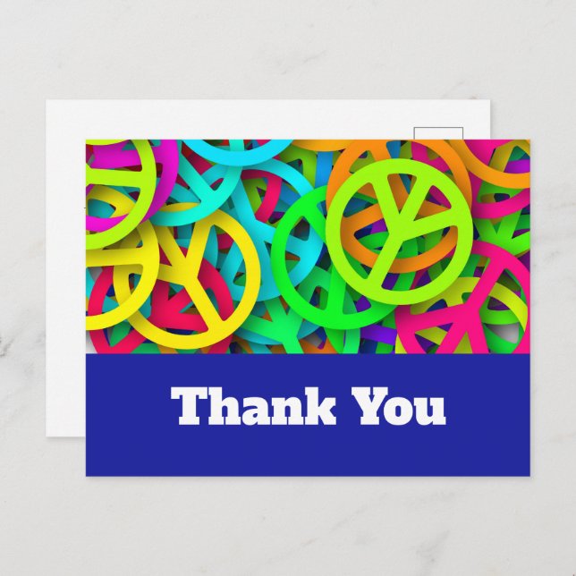 Groovy Peace Signs Rainbow Pattern Postcard (Front/Back)