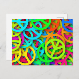 Groovy Peace Signs Rainbow Pattern Postcard