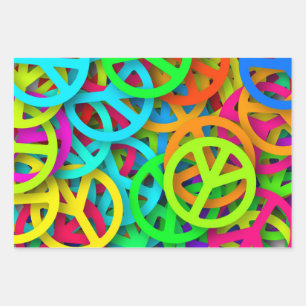 Groovy Peace Signs Rainbow Pattern Wrapping Paper Sheet