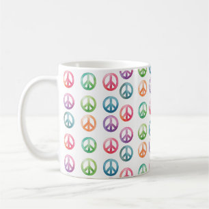 Groovy peace signs watercolor style hippie love coffee mug