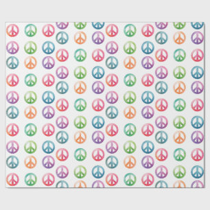 Groovy peace signs watercolor style hippie love wrapping paper
