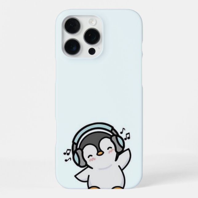 Groovy Penguin Music Lover Phone Case – Light Blue (Back)