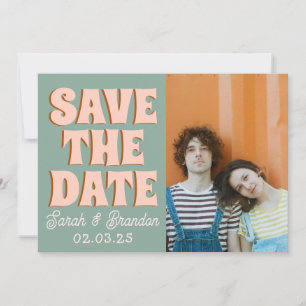 Groovy Photo Blue Pink Red Funky Save The Date