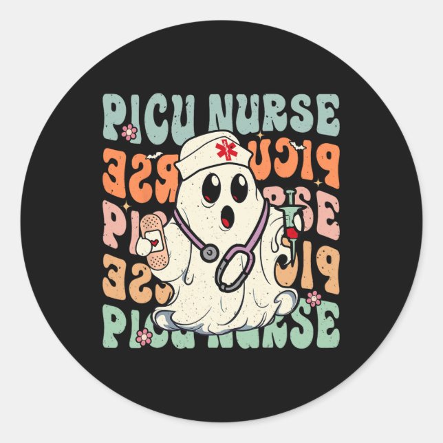 Groovy PICU Nurse Halloween Costume Peds Nurse  Classic Round Sticker (Front)