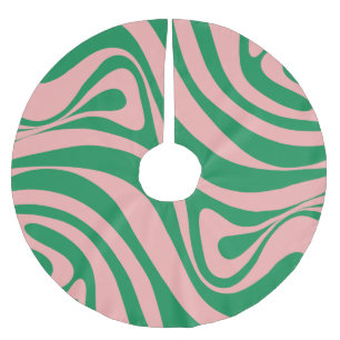 Groovy Pink and Green Retro Swirls Brushed Polyester Tree Skirt