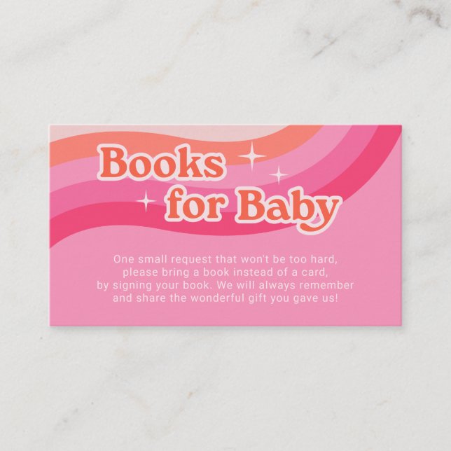 Groovy Pink Baby Shower Books For Baby Enclosure Card (Front)