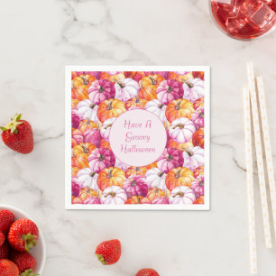 Groovy Pink Blush Orange Halloween Pumpkins Napkin