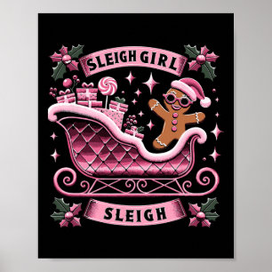 Groovy Pink Christmas Candy Sleigh Girl Gingerbrea Poster