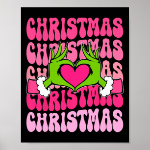 Groovy Pink Christmas Xmas Heart Women Girls Kids Poster
