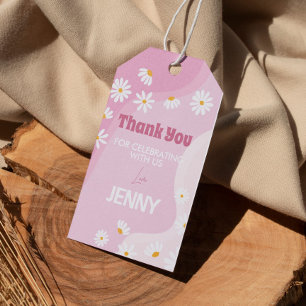 Groovy Pink Daisy Birthday Party Thank You Tag