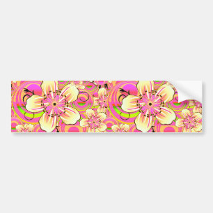 groovy pink flower pattern bumper sticker