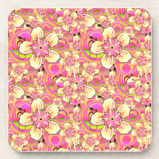 groovy pink flower pattern coaster