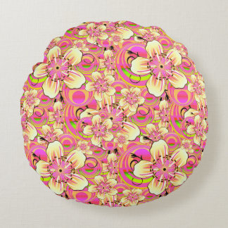 groovy pink flower pattern round pillow