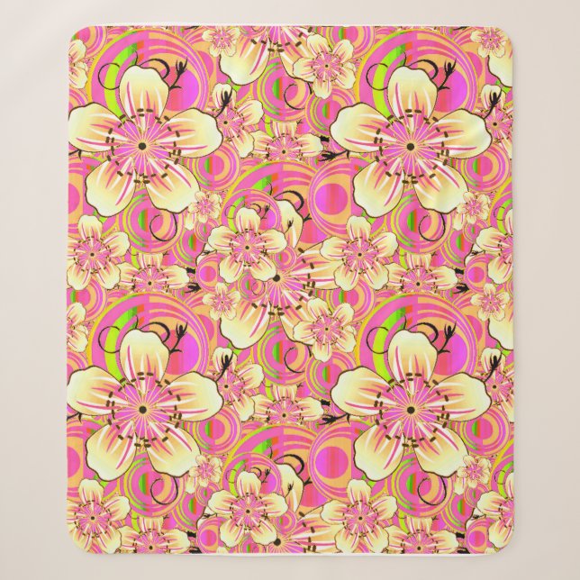 groovy pink flower pattern sherpa blanket (Front)
