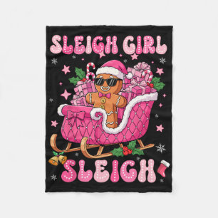 Groovy Pink Gingerbread Sleigh Coquette Bow Christ Fleece Blanket