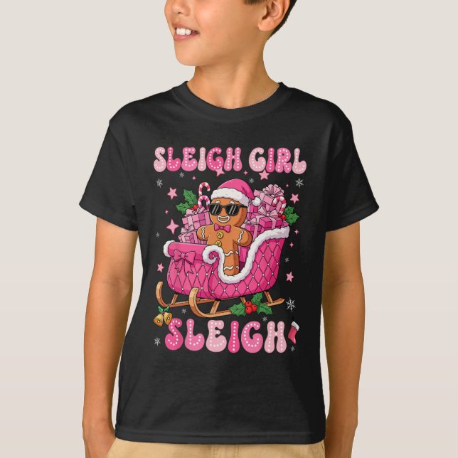 Groovy Pink Gingerbread Sleigh Coquette Bow Christ T-Shirt (Front)