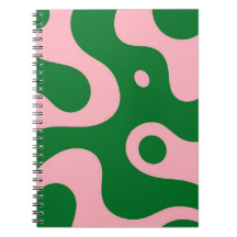 Groovy Pink & Green Abstract Spiral Notebook