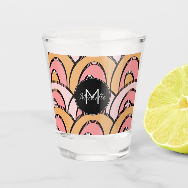 Groovy Pink Orange Monogram Custom Name Shot Glass (Front)