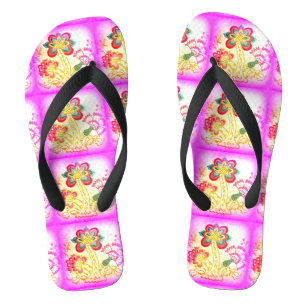 groovy pink palm trees flip flops