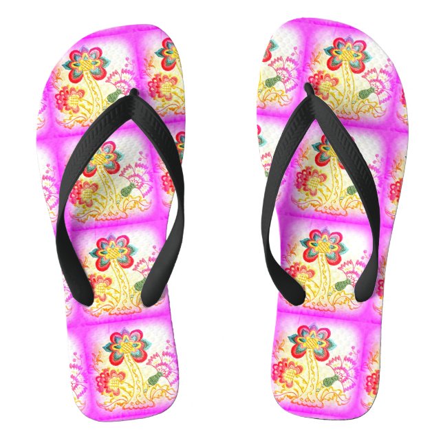 groovy pink palm trees flip flops (Footbed)