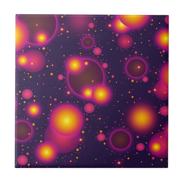 Groovy Pink Purple and Yellow Glowing Bubble Abstr Tile (Front)