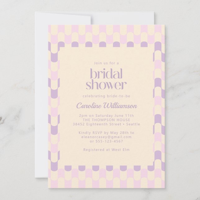 Groovy Pink Purple Retro Geometric Bridal Shower Invitation (Front)