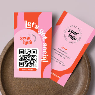Groovy Pink & Red Trendy Social Media QR Code Business Card