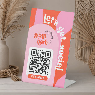 Groovy Pink & Red Trendy Social Media QR Code Pedestal Sign