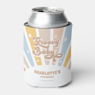 Groovy Pink Retro Daisies Photo Baby Shower Favors Can Cooler