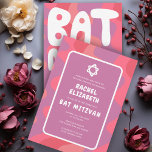Groovy Pink Waves Star of David Custom Bat Mitzvah Invitation<br><div class="desc">Perfect card to announce a bat mitzvah or other Jewish celebration! Hand made art for you with handlettering on the back side! FULLY CUSTOMIZABLE! Click on “Personalize” above to edit the text. Click "edit using design tool" to adjust the fonts, colours and placements and to delete the back side design...</div>
