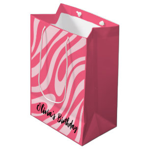 Groovy Pink Wavy Loops Retro Modern Abstract Medium Gift Bag