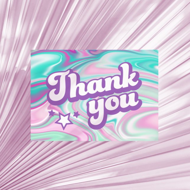 Groovy Pinks, Purples, Mint Green Swirls Thank You Card (Creator Uploaded)