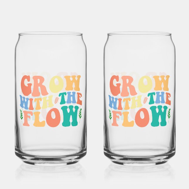 Groovy Plant Lover "Grow With The Flow" Graphic Can Glass (Front)