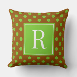 Groovy Polka Dot - Brown & Lime Green Throw Pillow