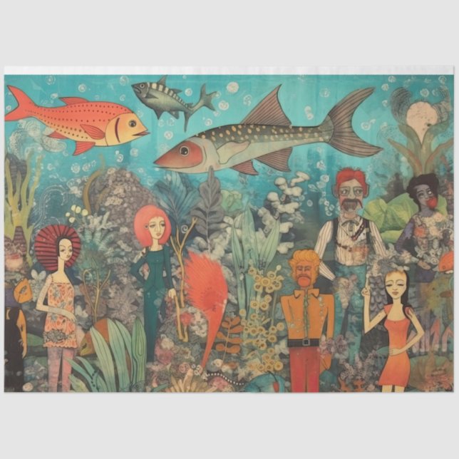 Groovy Pop Culture Under The Sea Collage Decoupage Tissue Paper (Front)