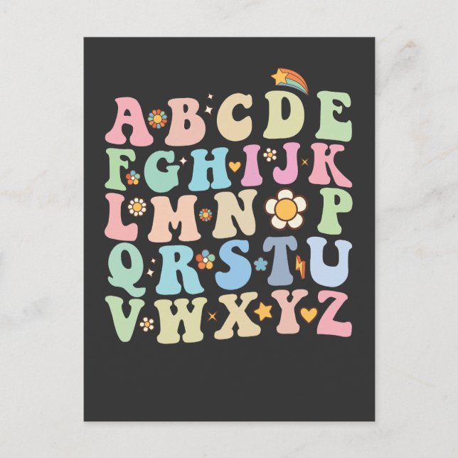 Groovy Pre K Kindergarten Alphabet ABC Retro Invitation Postcard (Front)