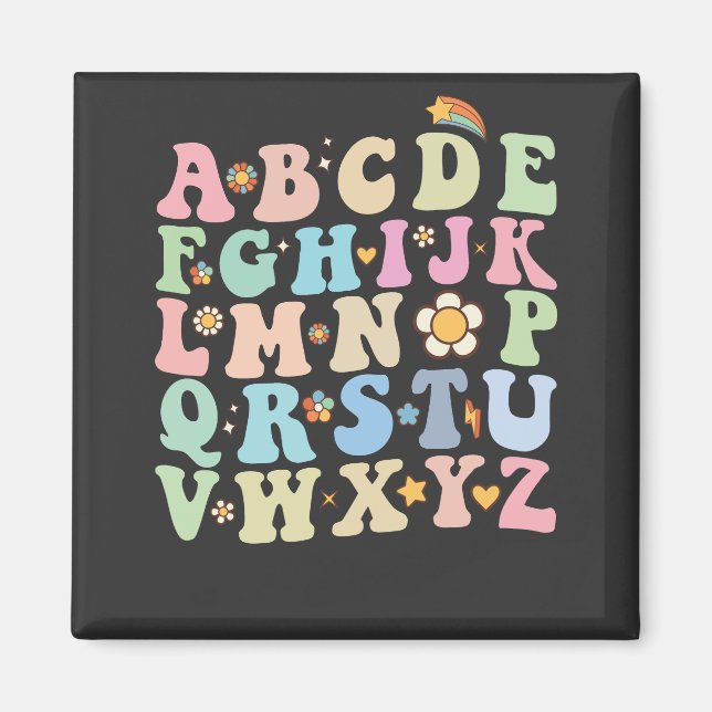 Groovy Pre K Kindergarten Alphabet ABC Retro Magnet (Front)