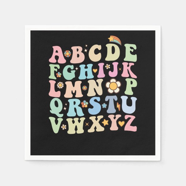 Groovy Pre K Kindergarten Alphabet ABC Retro Napkin (Front)