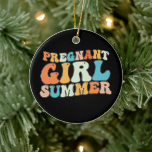 Groovy Pregnant Girl Summer Pregnancy Retro Ceramic Ornament