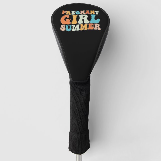 Groovy Pregnant Girl Summer Pregnancy Retro Golf Head Cover (Front)