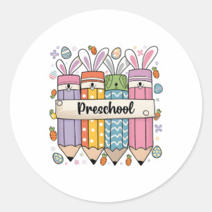 Groovy Preschool Teacher Easter Bunny Teaching Eas Classic Round Sticker