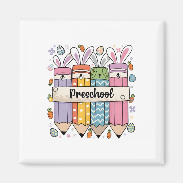 Groovy Preschool Teacher Easter Bunny Teaching Eas Magnet (Front)