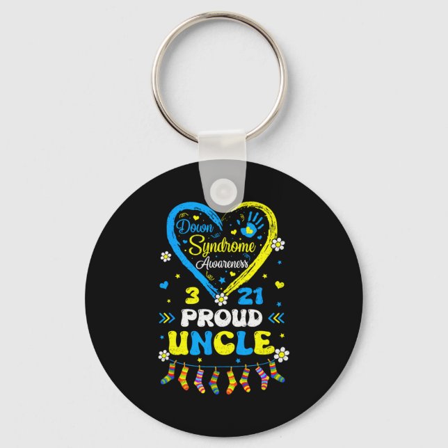 Groovy Proud Down Syndrome Uncle Awareness Matchin Keychain (Front)