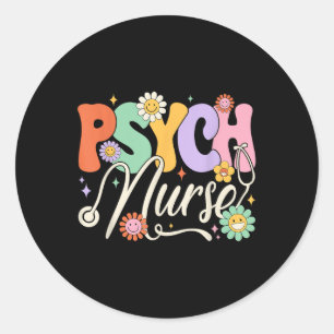 Groovy Psych Nurse Psych Nurse Mental Health Aware Classic Round Sticker