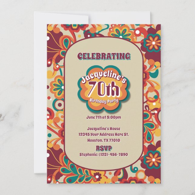 Groovy Psychedelic 60s 70s Floral Birthday Invitation (Front)