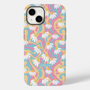 Groovy Psychedelic Daisy Flower Personalized Name iPhone 14 Case