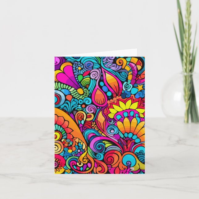 Groovy Psychedelic Floral  Note Card (Front)