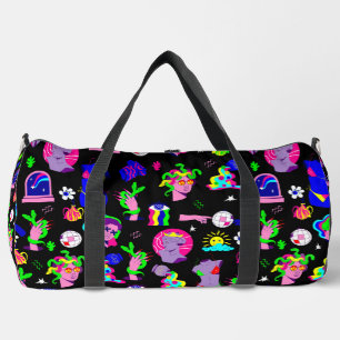groovy psychedelic medusa disco black duffle bag