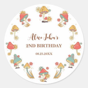 Groovy Psychedelic Mushroom Kids Birthday  Classic Round Sticker