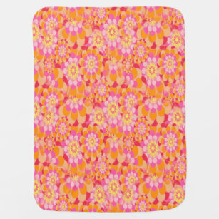 Groovy Psychedelic Pink Orange Hippy Flower Child Baby Blanket